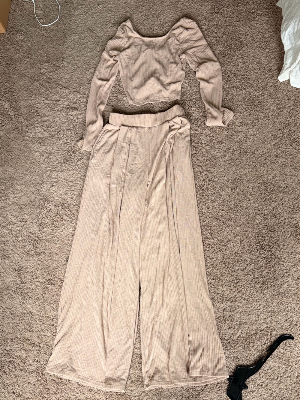 NWOT Beige Ribbed Two-Piece Set